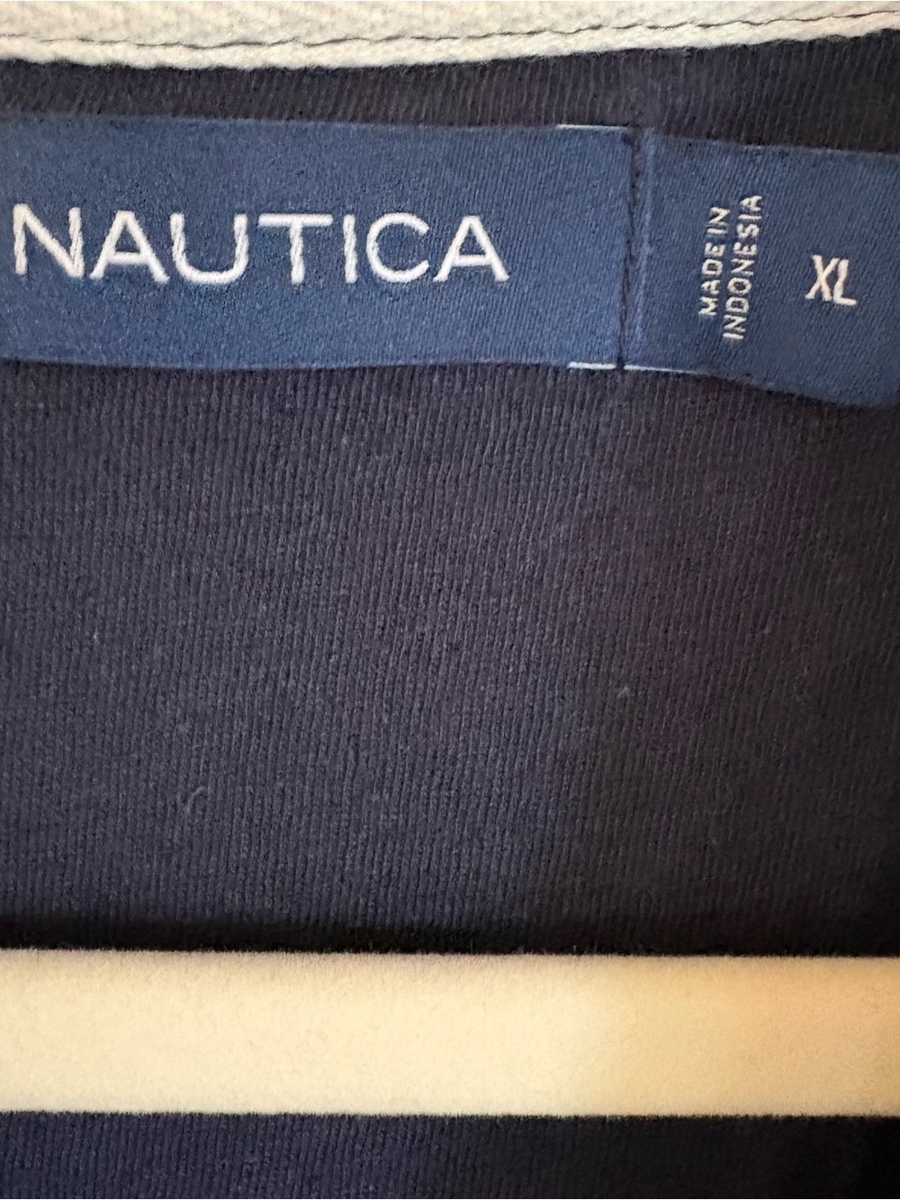 Nautica Blue Navy Striped Polo Shirt Large Short Sleeve Cotton Preppy Golfcore - Picture 4 of 5